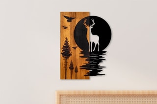Décoration murale Cerf et forêt - Naturel et noir