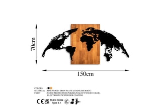 Décoration murale World Map - 
Noir et naturel
