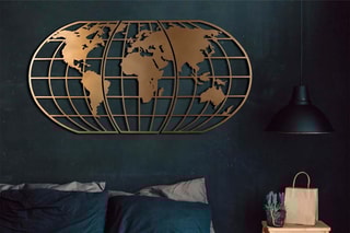 Décoration murale World Map Globe - 60 x 120 cm - Doré