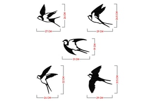 Décoration murale 5 oiseaux - Noir