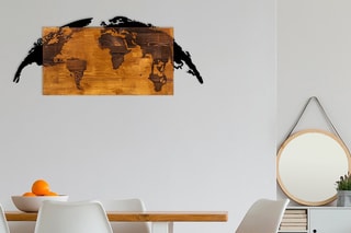 Décoration murale en bois World Map - 83 x 35 cm - Imitation noyer et noir
