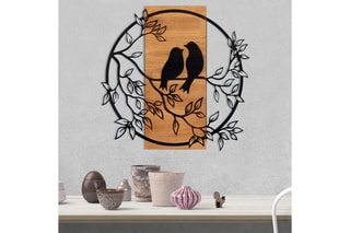 Décoration murale en bois Birds in love 1 - 59,5 x 58,5 cm - Naturel