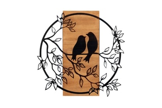 Décoration murale en bois Birds in love 1 - 59,5 x 58,5 cm - Naturel