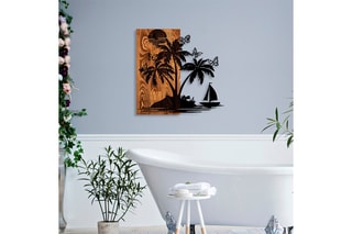 Décoration murale en bois Holiday island - 58 x 57 cm - Naturel et noir