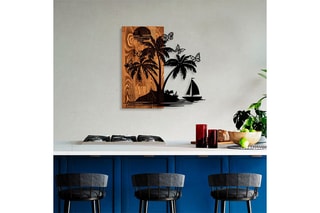 Décoration murale en bois Holiday island - 58 x 57 cm - Naturel et noir