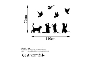 Décoration murale Birds Playing With Cats - 110 x 79 cm - Noir