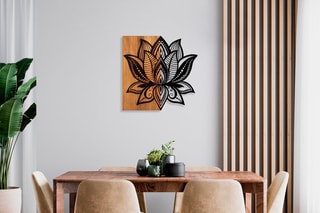 Décoration murale lotus en bois - Naturel et noir