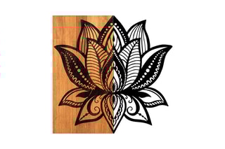 Décoration murale lotus en bois - Naturel et noir