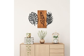 Décoration murale Triple Leaves - 58 x 80 cm - Naturel et noir