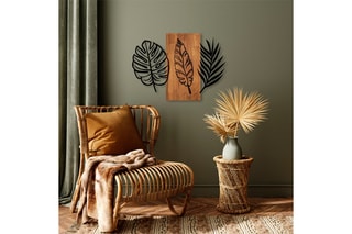Décoration murale Triple Leaves - 58 x 80 cm - Naturel et noir