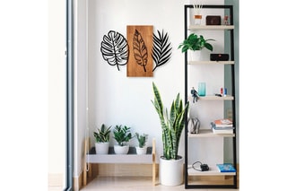 Décoration murale Triple Leaves - 58 x 80 cm - Naturel et noir