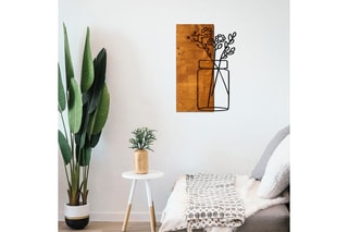 Décoration murale en bois Cicek1 - 40 x 58 cm - Naturel et noir