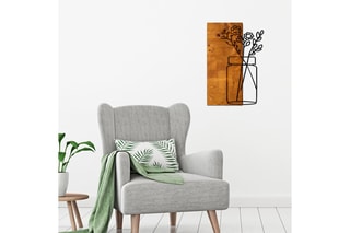 Décoration murale en bois Cicek1 - 40 x 58 cm - Naturel et noir
