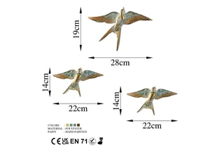 3 stickers Flying Swallow - Doré