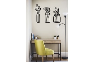 3 décorations murales Flower In The Bottle - 18 x 49/20 x 44/19 x 43 cm - Noir