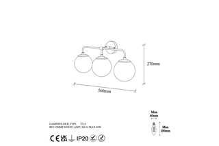 Applique murale Horn - Doré - 3 x 40 W