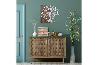 Décoration murale en bois Tree Silver - 58 x 58 cm - Imitation noyer et argenté