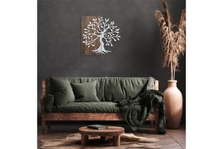 Décoration murale en bois Tree Silver - 58 x 58 cm - Imitation noyer et argenté