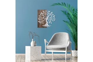 Décoration murale en bois Tree Silver - 58 x 58 cm - Imitation noyer et argenté