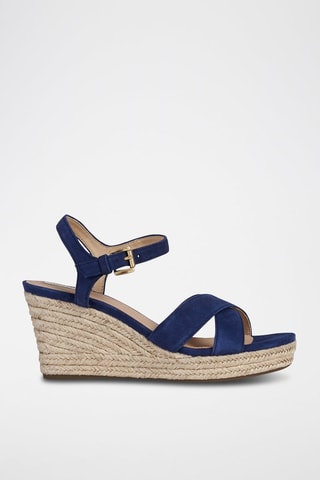 Sandales compensées en nubuck Soleil - Bleu marine
