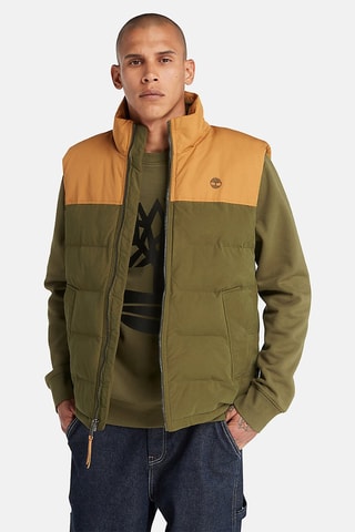 Doudoune sans manches Camel et vert olive