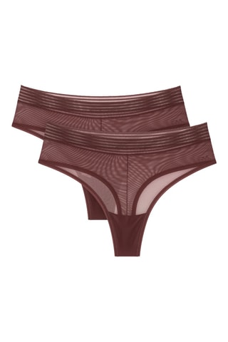 2 strings taille haute Tempting Sheer Highwaist String 2P - Marron