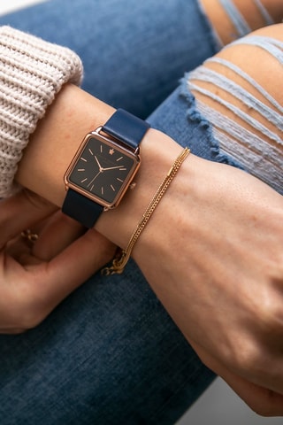 Montre à quartz en cuir Night Plaza - Bleu nuit et noir
