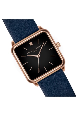 Montre à quartz en cuir Night Plaza - Bleu nuit et noir