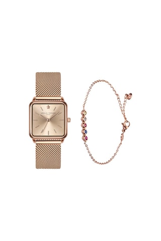 Coffret montre à quartz en acier et bracelet en zircons Plaza