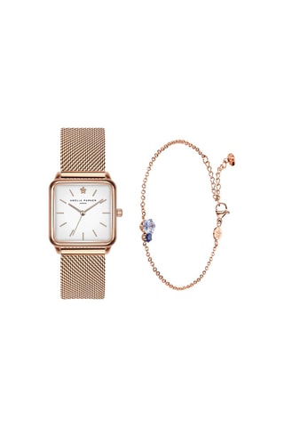 Coffret montre à quartz en acier et bracelet en zircons Bay