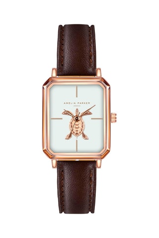 Montre à quartz en cuir Serenity - Marron et doré rose