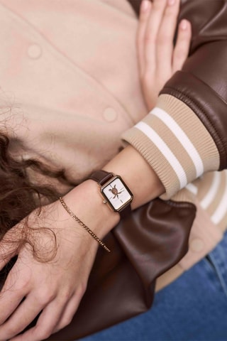 Montre à quartz en cuir Serenity - Marron et doré rose