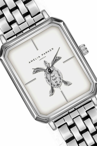 Coffret montre à quartz en acier et créoles en cristaux Serendipity Sea