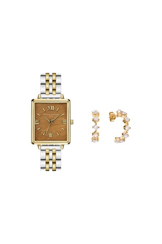 Coffret montre à quartz en acier et boucles d'oreilles en zircons Boracay 