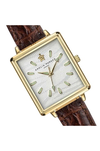 Montre à quartz en cuir Desert - Marron foncé et doré