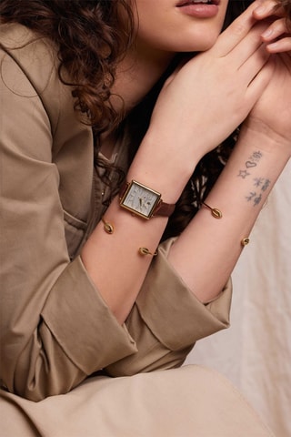Montre à quartz en cuir Desert - Marron foncé et doré