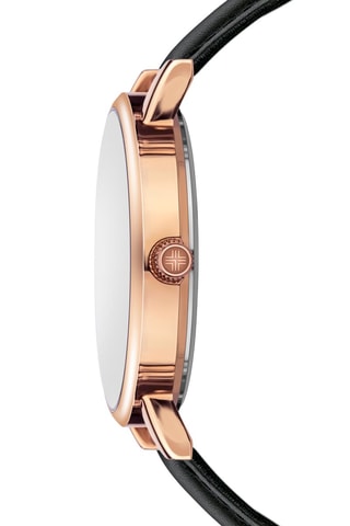 Montre à quartz en cuir - Noir et doré rose