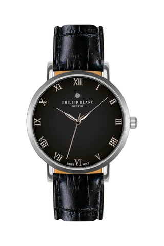 Montre à quartz en cuir - Noir et argenté