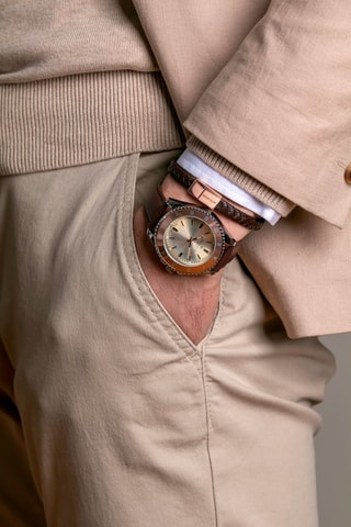 Montre à quartz en cuir - Marron et argenté