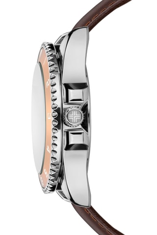 Montre à quartz en cuir - Marron et argenté
