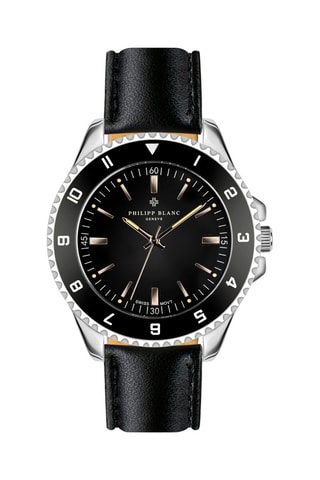 Montre à quartz en cuir - Noir et argenté