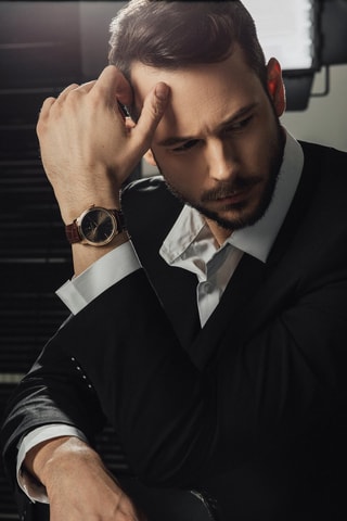 Montre à quartz en cuir - Marron et doré rose