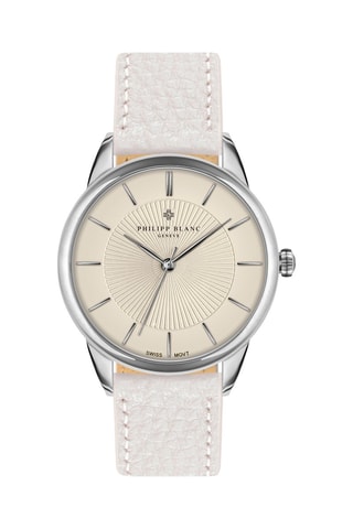 Montre à quartz en cuir - Blanc et argenté