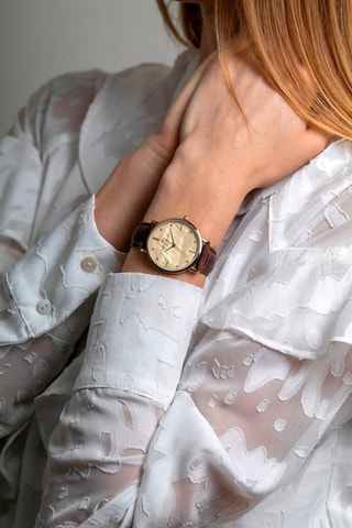 Montre à quartz en cuir et nacre