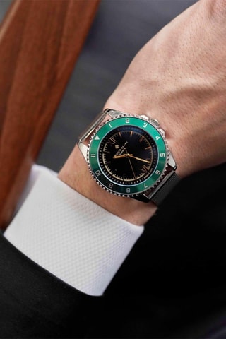 Montre à quartz en acier - Argenté et vert