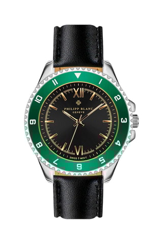 Montre à quartz en cuir - Noir et vert