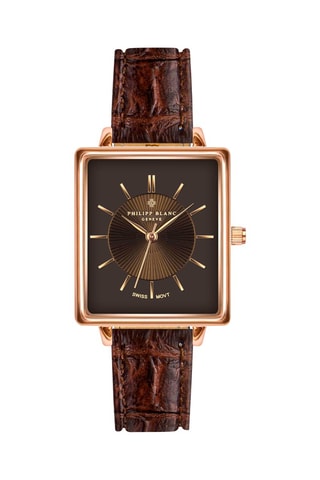 Montre à quartz en cuir - Marron et doré rose