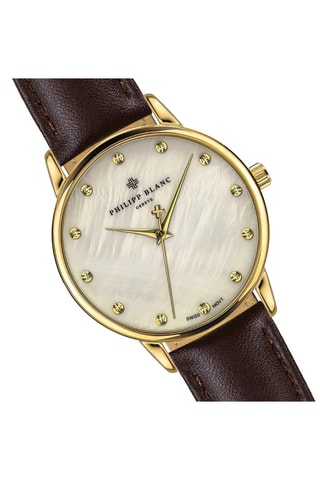 Montre à quartz en cuir - Marron et doré