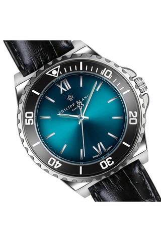 Montre à quartz en cuir - Noir et argenté