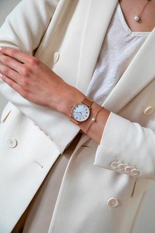 Montre à quartz en acier, nacre et diamants